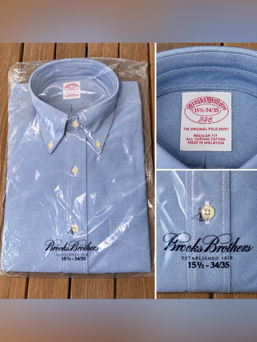 Brooks Brothers 346 Original Polo Shirt Supima Cotton Blue 15.5 34/35 NIP